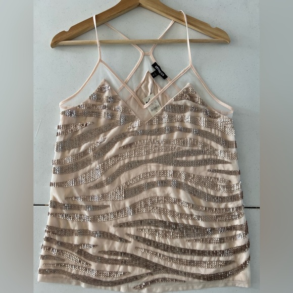 EXPRESS Camisole Tank Top Sequin V Neck Party Night Out Animal Print Cream Small - Picture 1 of 9